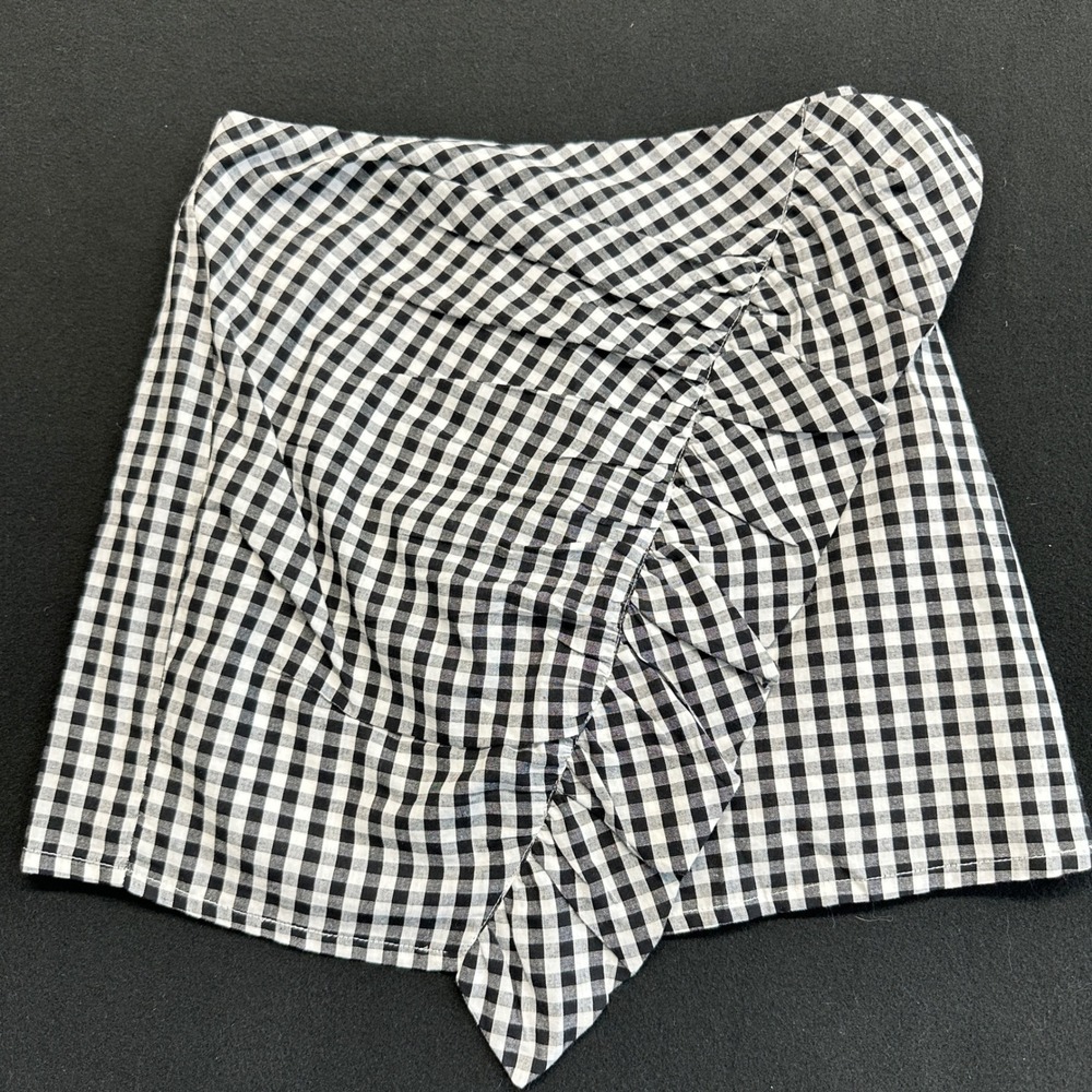 Lulus Black White Gingham Ruffle Mini Skort TS9388 Womens Medium